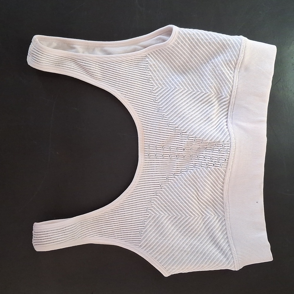 Fabletics Sports Bra - Pale Pink, Gray Stripe. Heavier Material